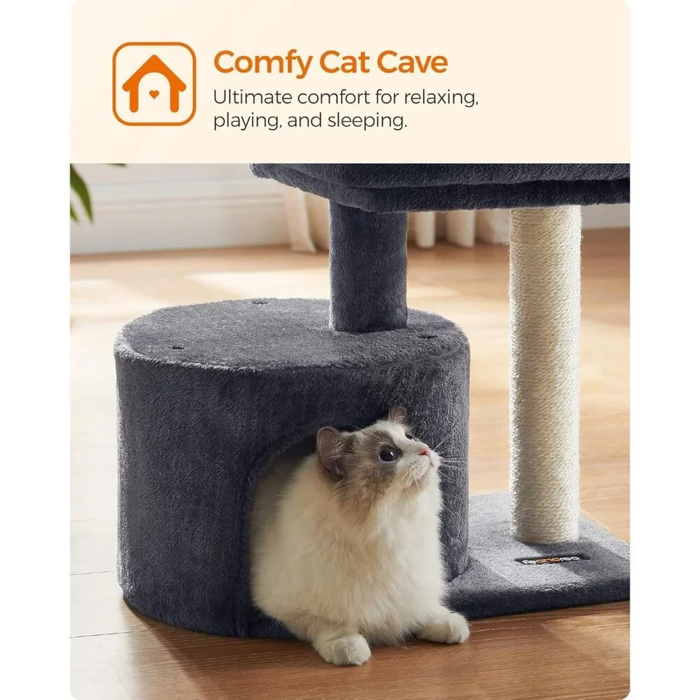 New Cat Tree Tower, Smoky Gray Condo with Sisal Scratching Post for Kittens - Picture 9 of 9